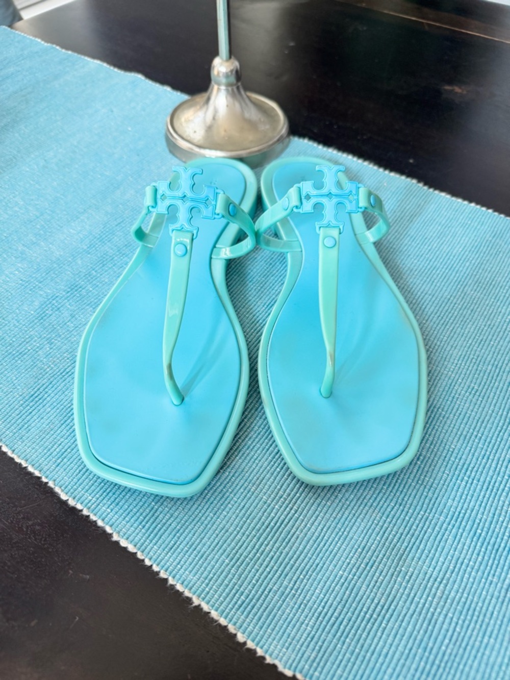 Tory Burch Turquoise Jelly T-Strap Sandals 8